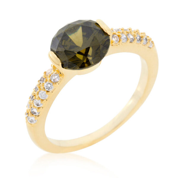 Green round Cubic Zirconia engagement ring with bar setting and Silver tone finish over Lead Free Alloy (brass).
