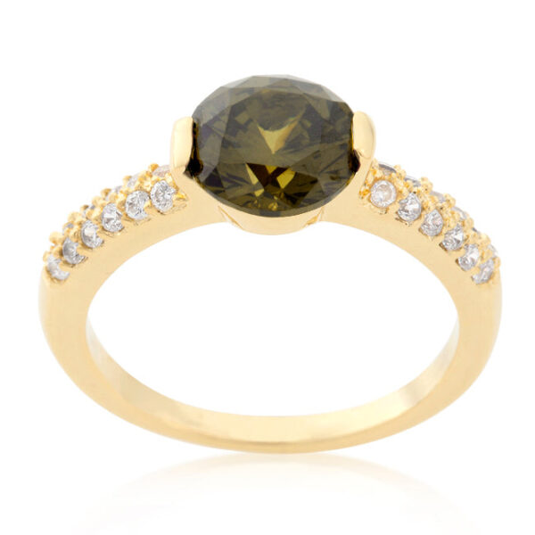 Cocktail ring with green round Cubic Zirconia, 1.2 ct total stone weight, and Silver tone finish over Lead Free Alloy (brass).