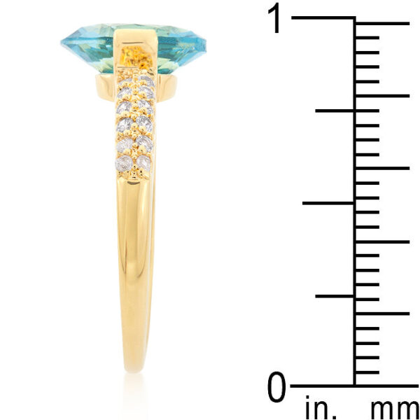 Engagement ring with cubic zirconia, Silver tone finish over Lead Free Alloy (brass), and aqua oval design.