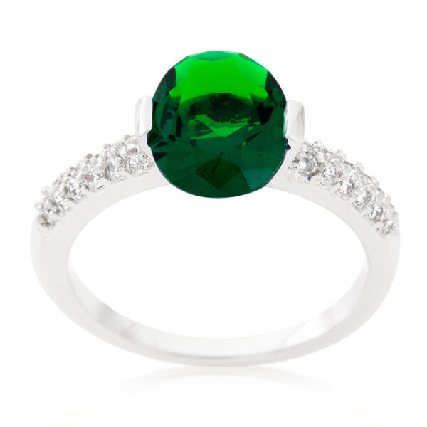 Ring with green oval cubic zirconia in a bar setting.