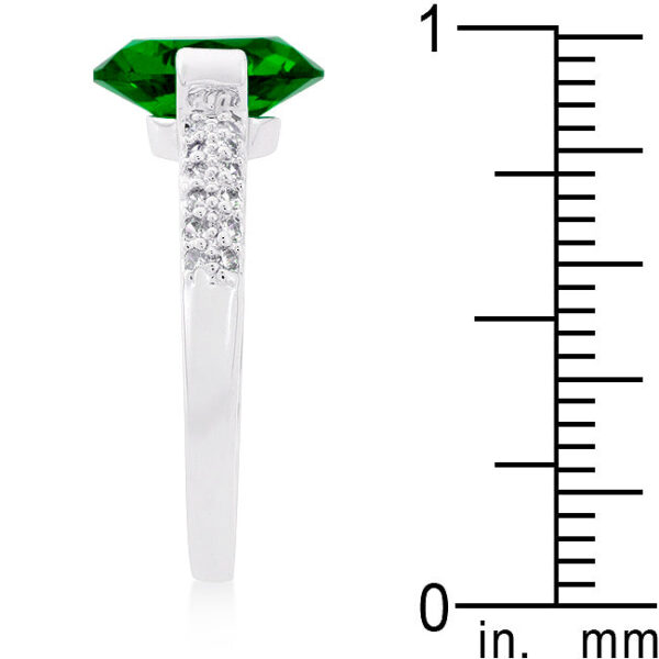 Engagement ring with green oval cubic zirconia, 10 Mm X 7 Mm stone size, and 2 Mm width.