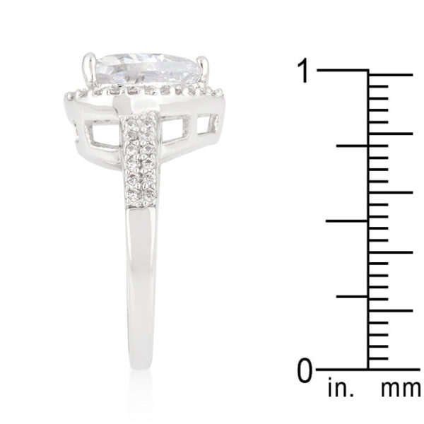 Rhodium plated over lead free alloy (brass) heart ring with pink heart-cut cubic zirconia held in prongs.