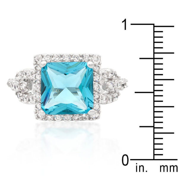 Princess-cut aqua blue cubic zirconia halo-style cocktail ring