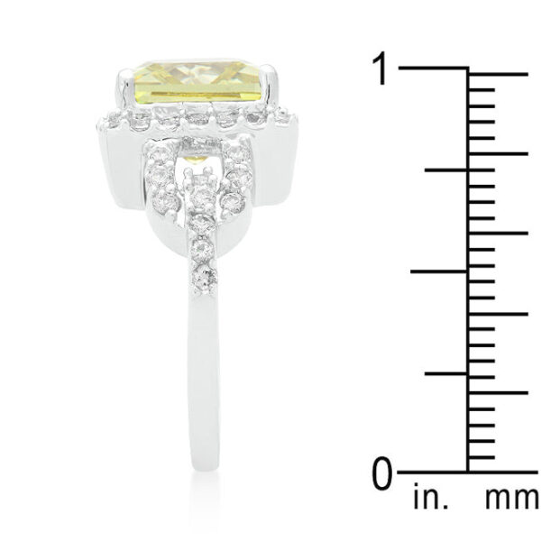 Princess-cut peridot-colored cubic zirconia halo ring, rhodium plated over lead free alloy (brass).