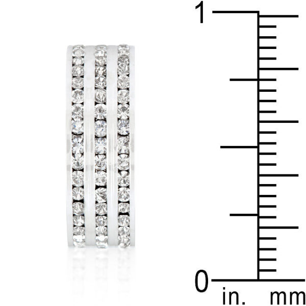 Eternity band with blue round genuine crystals and 1.2 ct total stone weight, rhodium plated over lead free alloy (brass).