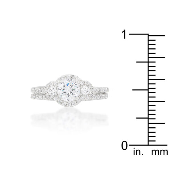Wedding set with 1.52 ct total stone weight, round cubic zirconia, and rhodium plated over lead free alloy (brass).