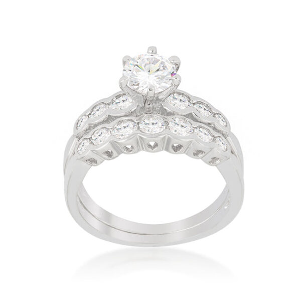 The set ring with round cubic zirconia in prong settings and 2 ct total stone weight.