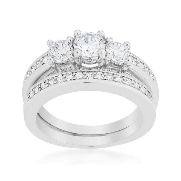 Clear round cubic zirconia pavé wedding ring set with 3.4 ct total stone weight.