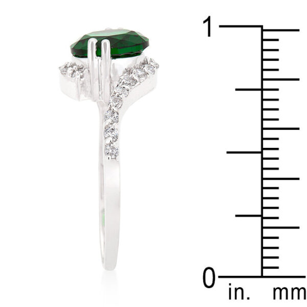 Round green cubic zirconia ring with a 1.3 (mm) width, rhodium plated over lead free alloy (brass).