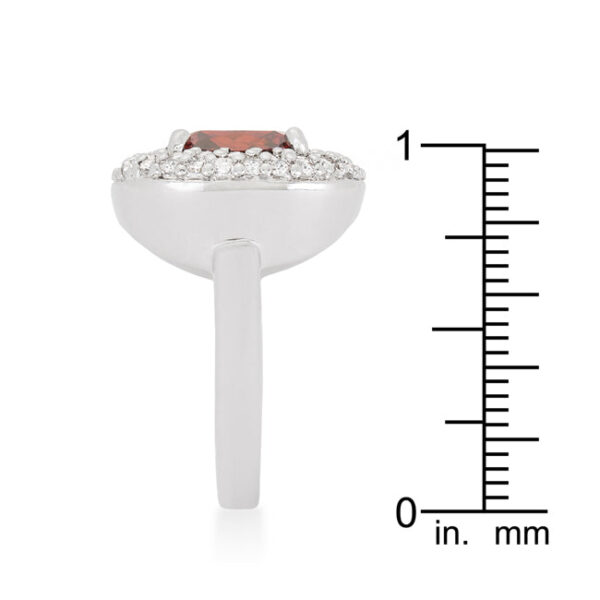 Bridal cocktail ring with 3.2 (mm) width and 4.1 ct total stone weight of genuine red cubic zirconia.