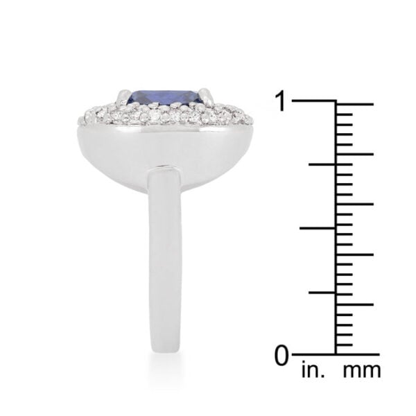 Cushion-cut lavender purple cubic zirconia in a prong setting on a rhodium plated over lead free alloy (brass) ring.