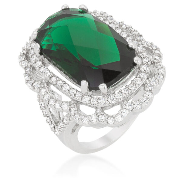 The ring with 25.8 ct total stone weight, rhodium plated over lead free alloy (brass).