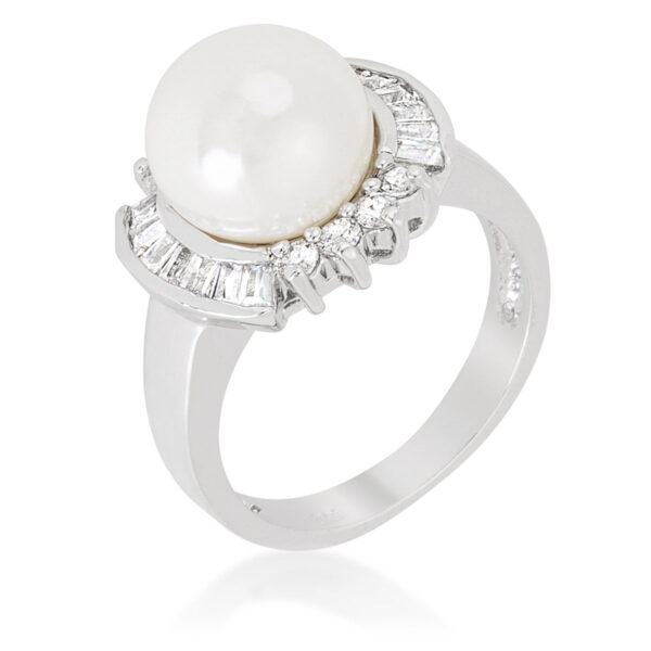 Bridal ring with 2 Mm X 1 Mm cubic zirconia, a simulated pearl, and 3.2 (mm) width.