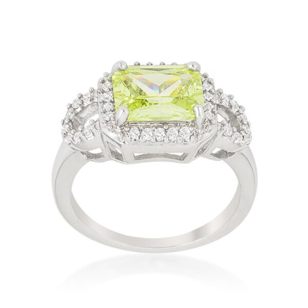 Blue radiant-cut cubic zirconia engagement ring with prong settings and a 1.5 Mm width.