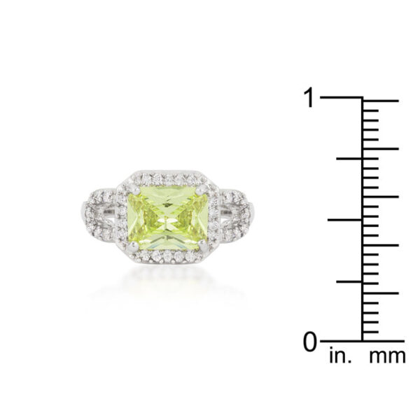 Rhodium plated over lead free alloy (brass) halo ring with blue cubic zirconia in prongs.