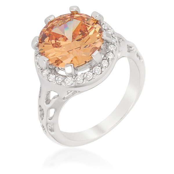 Champagne organic ring, 2.6 Mm wide, with round cubic zirconia in prongs and rhodium plated over lead free alloy (brass).