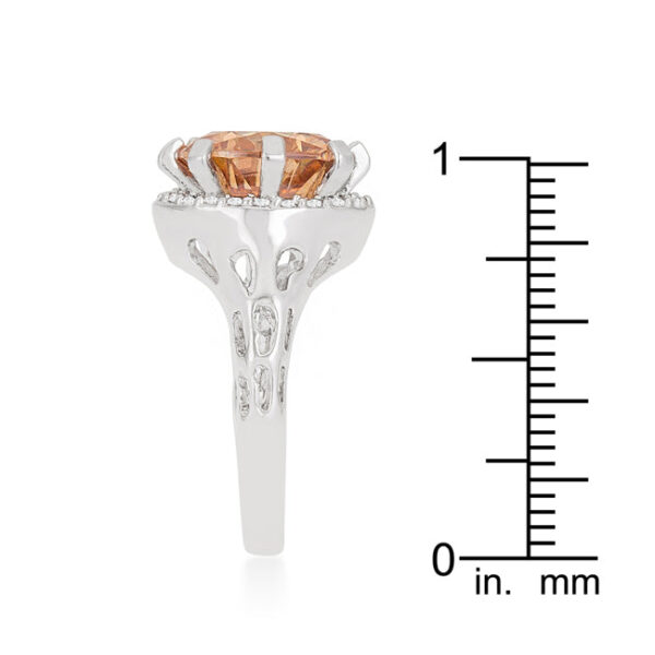 Organic cocktail ring with an 11 Mm round cubic zirconia in prongs and rhodium plated over lead free alloy (brass).