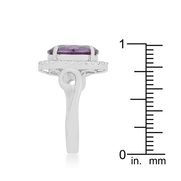 Amethyst-colored cubic zirconia cocktail ring in oval pave settings, rhodium plated over lead free alloy (brass).