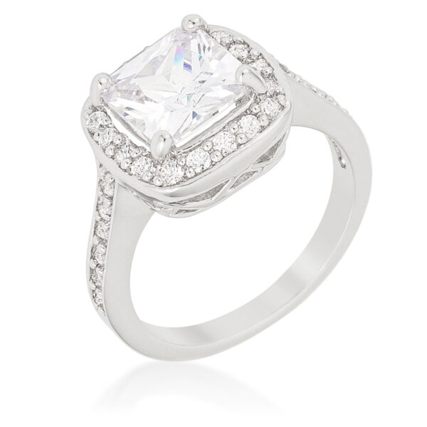 The ring with cubic zirconia in a prong setting, 2.83 ct total stone weight, rhodium plated over lead free alloy (brass).