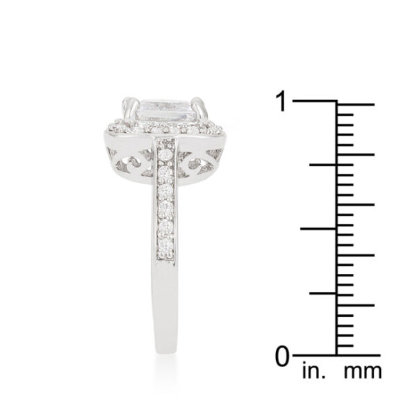 Cushion-cut cubic zirconia halo-style ring, 2.1 (mm) wide, rhodium plated over lead free alloy (brass).