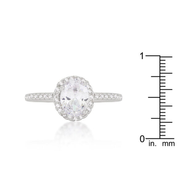 Floating halo engagement ring with 3 purple oval cubic zirconia stones, rhodium plated over lead free alloy (brass).
