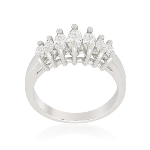 Marquise cubic zirconia prong-set band, rhodium plated over lead free alloy (brass), with 0.43 ct total stone weight.