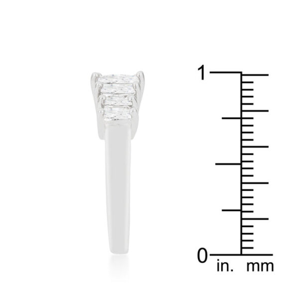 Cubic zirconia graduated marquise band in prong settings, rhodium plated over lead free alloy (brass).