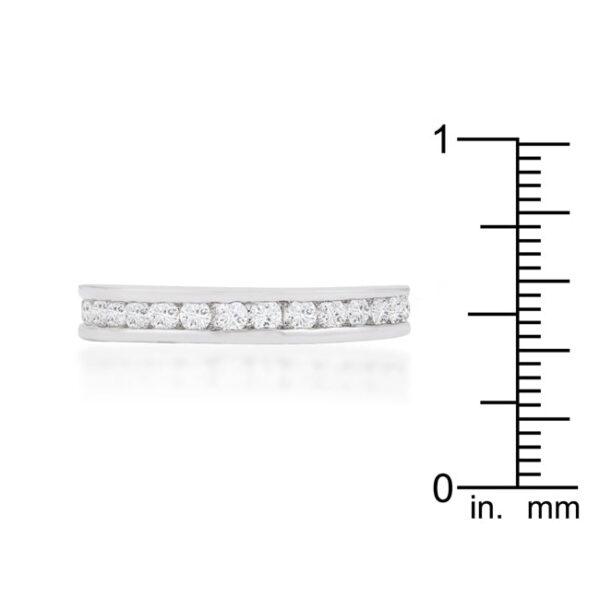 Round 2 (mm) cubic zirconia in a channel setting on a 3.6 Mm eternity band.