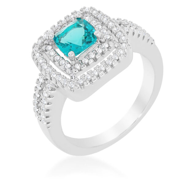 Aqua vintage ring with cushion cubic zirconia in pave settings and a 2.7mm width.