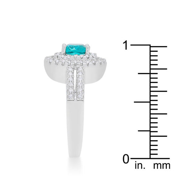 Micro-pave aqua vintage ring with cushion cubic zirconia and 8.48 ct total carat weight.