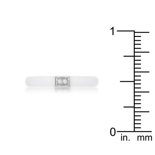 Cocktail-style white ceramic band ring with round cubic zirconia and rhodium plated over .925 sterling silver.