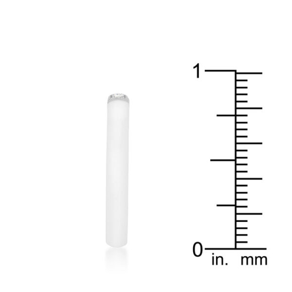 White ceramic ring with round cubic zirconia in prong settings and 0.02 ct total stone weight.