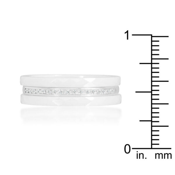Round cubic zirconia triplet ring in white ceramic, rhodium plated over .925 sterling silver.