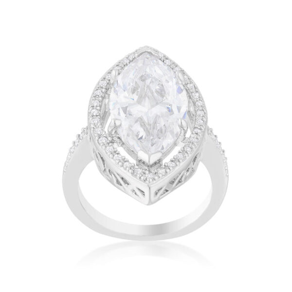 Round cubic zirconia ring in prong settings with 9 ct total stone weight.