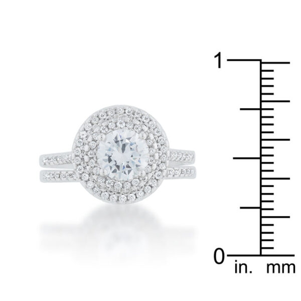 Bridal ring with cubic zirconia, rhodium plated over lead free alloy (brass).