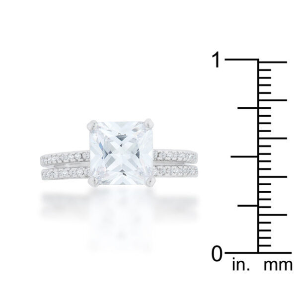 Wedding set ring with 3 ct total stone weight and rhodium plated over lead free alloy (brass).
