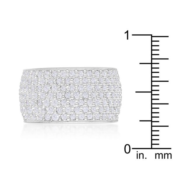 White round cubic zirconia pave band ring with 3 ct total stone weight and silver tone over lead free alloy (brass).