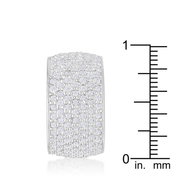 Wide classic band ring featuring prong-set white round cubic zirconia in silver tone over lead free alloy (brass).
