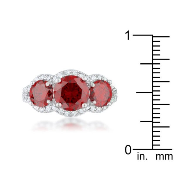 Garnet-colored cubic zirconia classic trio ring, rhodium plated over lead free alloy (brass), with prong settings.