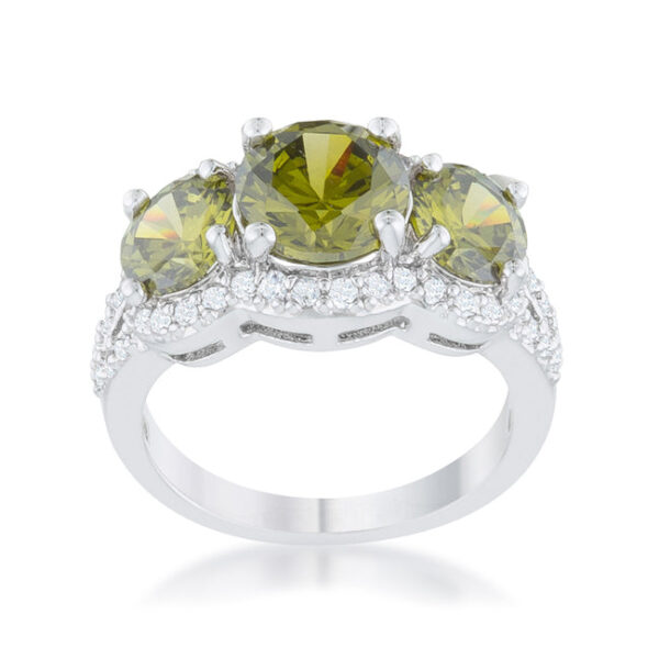 Bridal ring with green radiant-cut cubic zirconia in prong settings and 6.75 ct total stone weight.