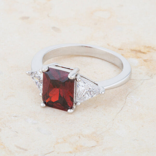 Bridal cubic zirconia ring with prongs, rhodium plated over lead free alloy (brass).