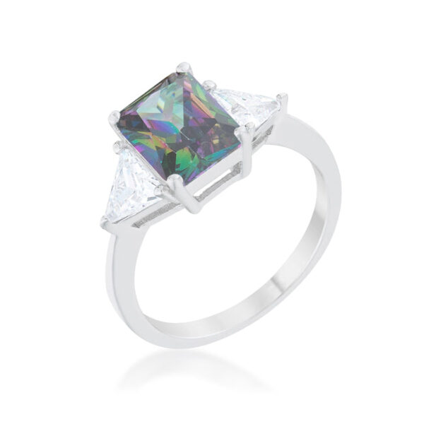 Classic mystic bridal ring with 9mm radiant cut cubic zirconia and 4.5 ct total stone weight.