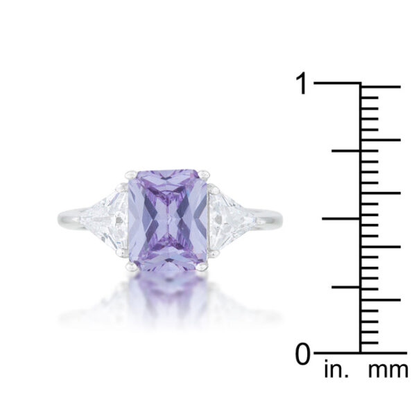 Lavender and white trillion-cut cubic zirconia ring with 4.5 ct total stone weight.