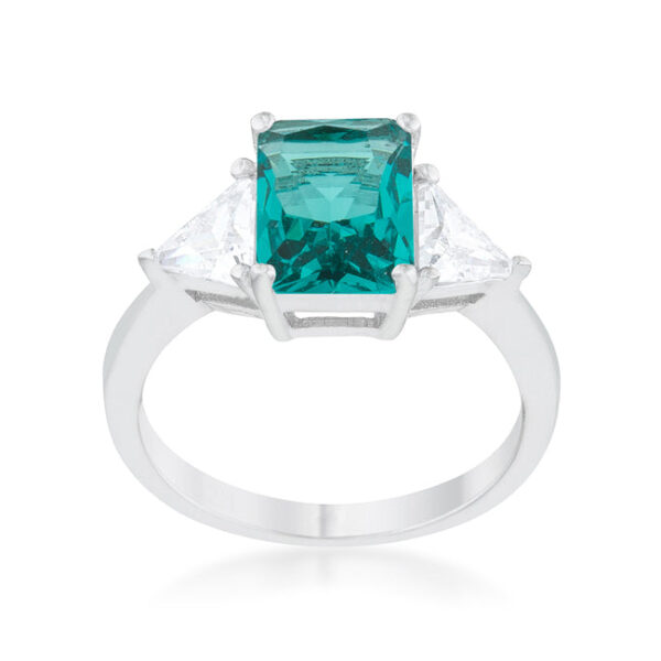Aqua cubic zirconia ring in rhodium plated over lead free alloy (brass) with a 2.2mm width