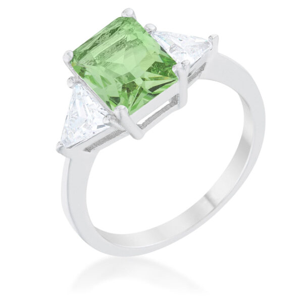 Green, 9mm trillion-cut cubic zirconia ring in prong settings with rhodium plated over lead free alloy (brass).