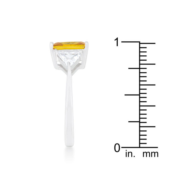 Ring photographed at an angle showing light reflecting off the rhodium plated band