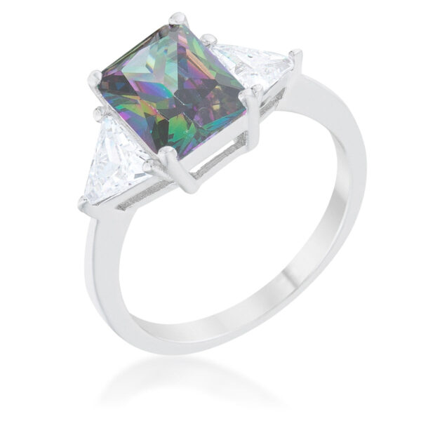 Rhodium plated over .925 sterling silver bridal ring with genuine sapphire, cubic zirconia, and a prong setting.