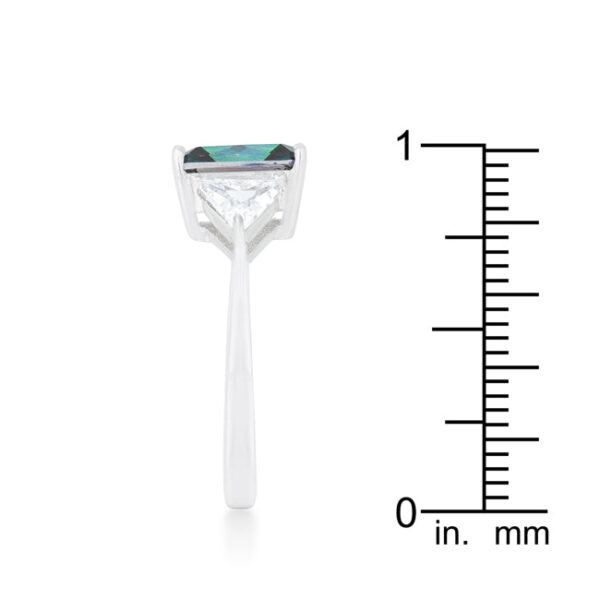 Rhodium plated over .925 sterling silver engagement ring with 4.5 ct total stone weight and cubic zirconia.