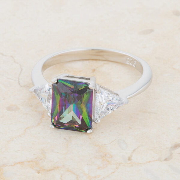 Classic bridal engagement ring in rhodium plated over .925 sterling silver with a 2.2mm width.