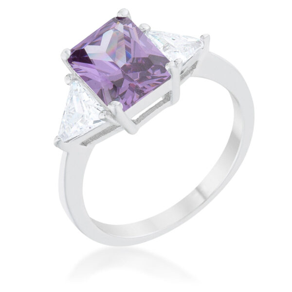 Amethyst-colored cubic zirconia ring with a 9mm radiant cut in a prong setting
